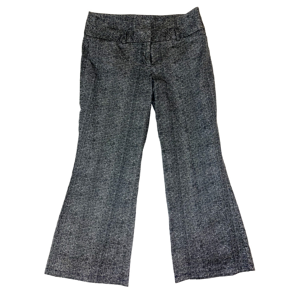 Express Womens Cropped Slacks Dress Pants Black White Weaved Pattern Bootcut 6